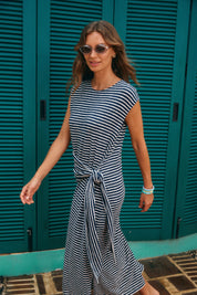 Tropea Stripe Tie Dress - Navy
