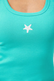 Athens Embroidered Tank - Aqua