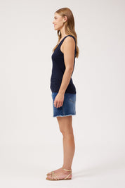 Athens Embroidered Tank - Navy