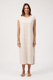 Kos Stripe Tshirt Dress - Sand