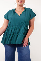 Botanical Tiered Top - Teal