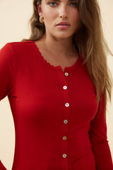 Naria Button Top - Crimson