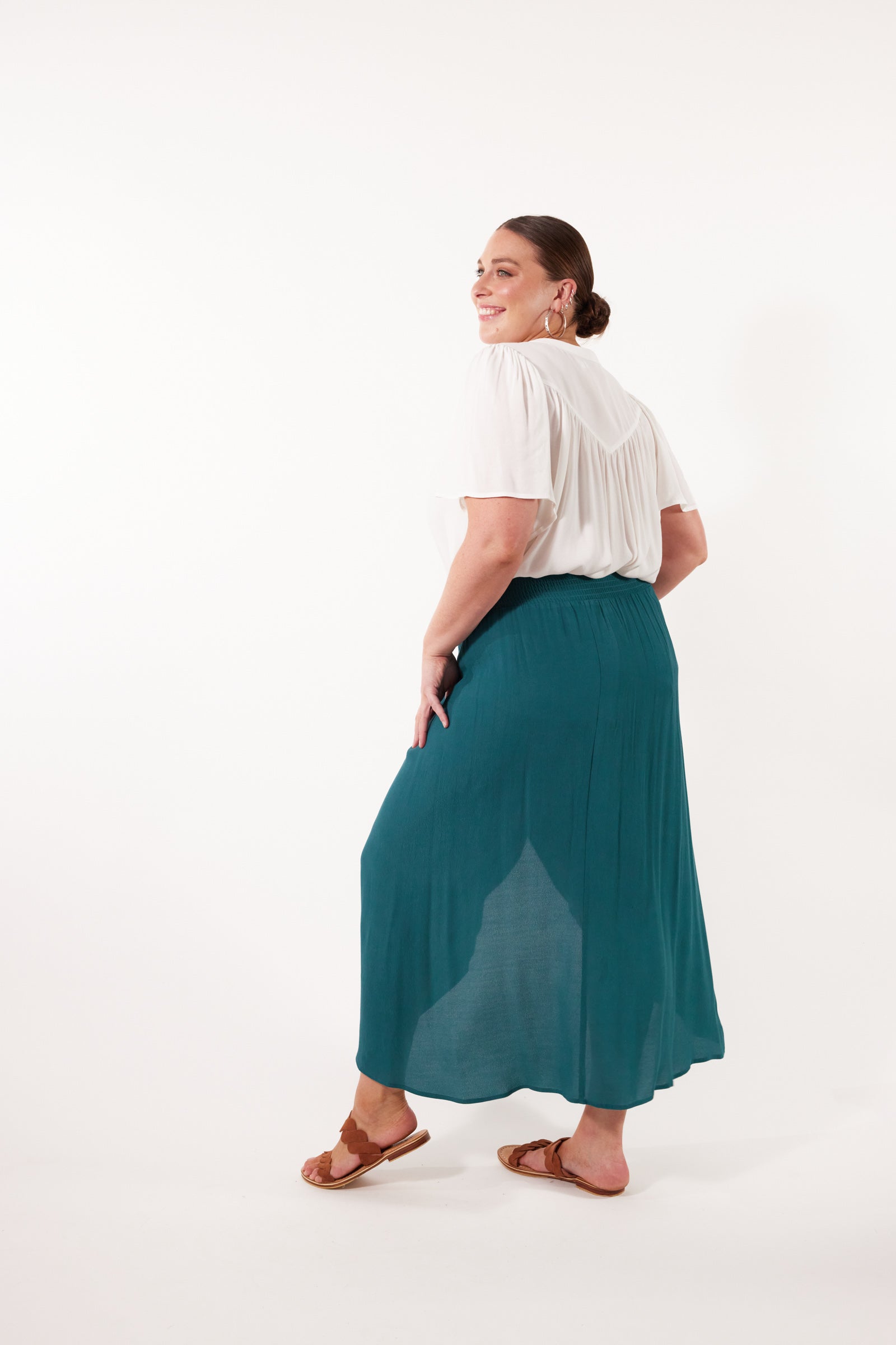 Botanical Midi Skirt - Teal