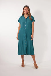 Botanical Shirt Dress - Teal