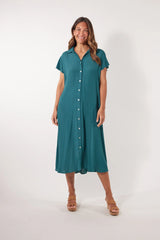 Botanical Shirt Dress - Teal