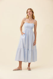 Lyndell Shirred Maxi Dress - Light Blue