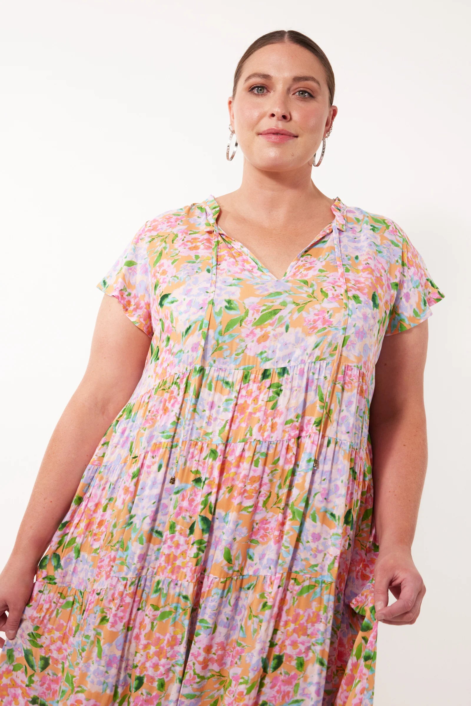 Botanical Tiered Dress - Sunset Hydrangea