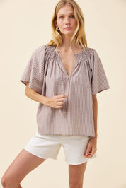 Lyndell Shirred Top - Taupe