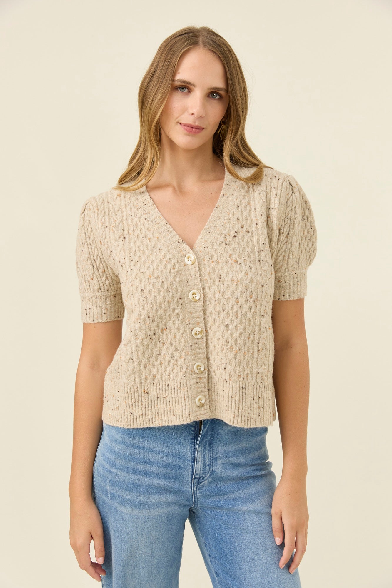 Mckenna Short Sleeve Cardigan - Stone