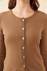 Naria Button Top - Toffee