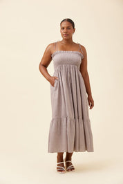 Lyndell Shirred Maxi Dress - Taupe