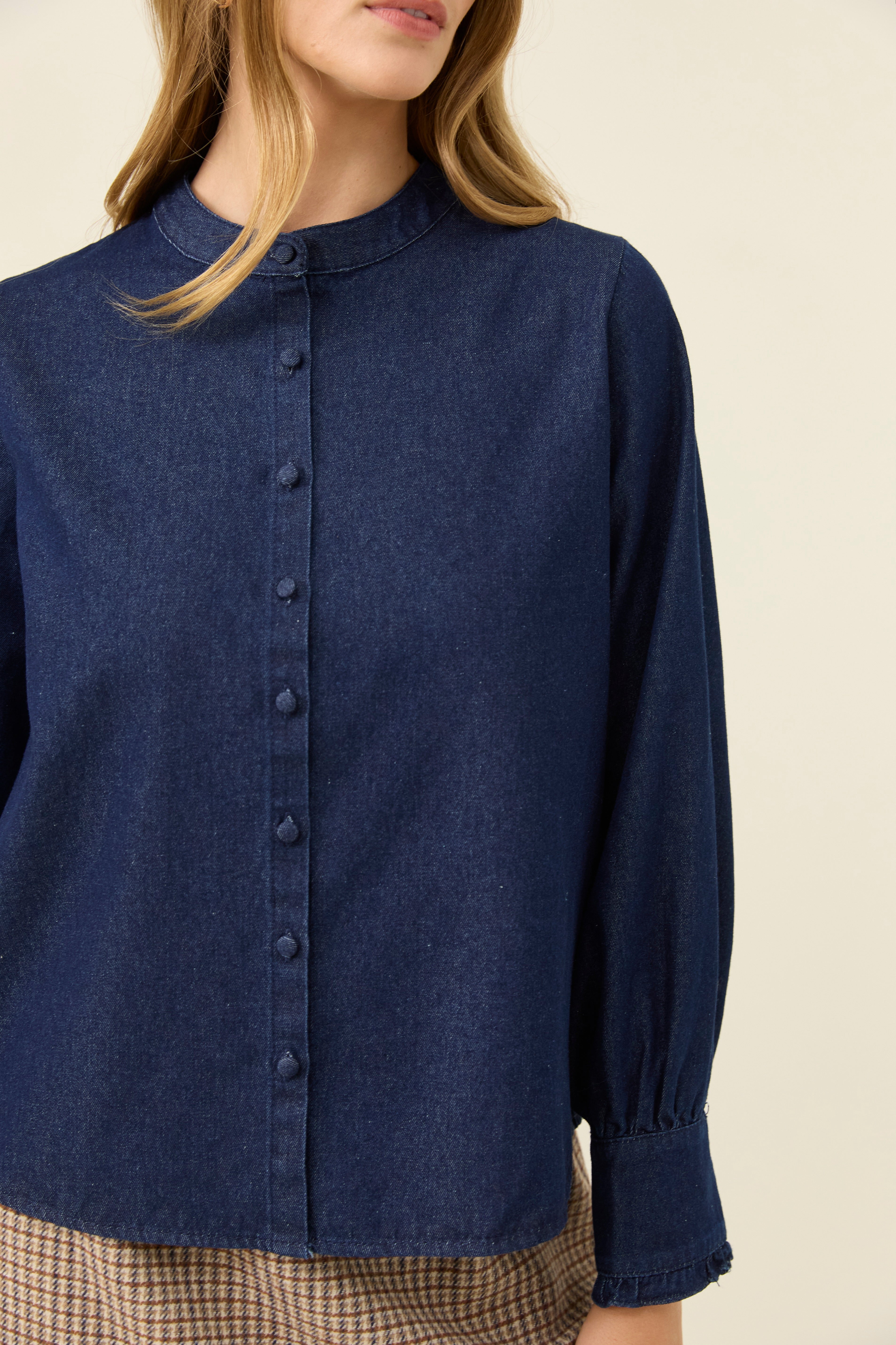 Sloane Denim Frill Shirt - Indigo
