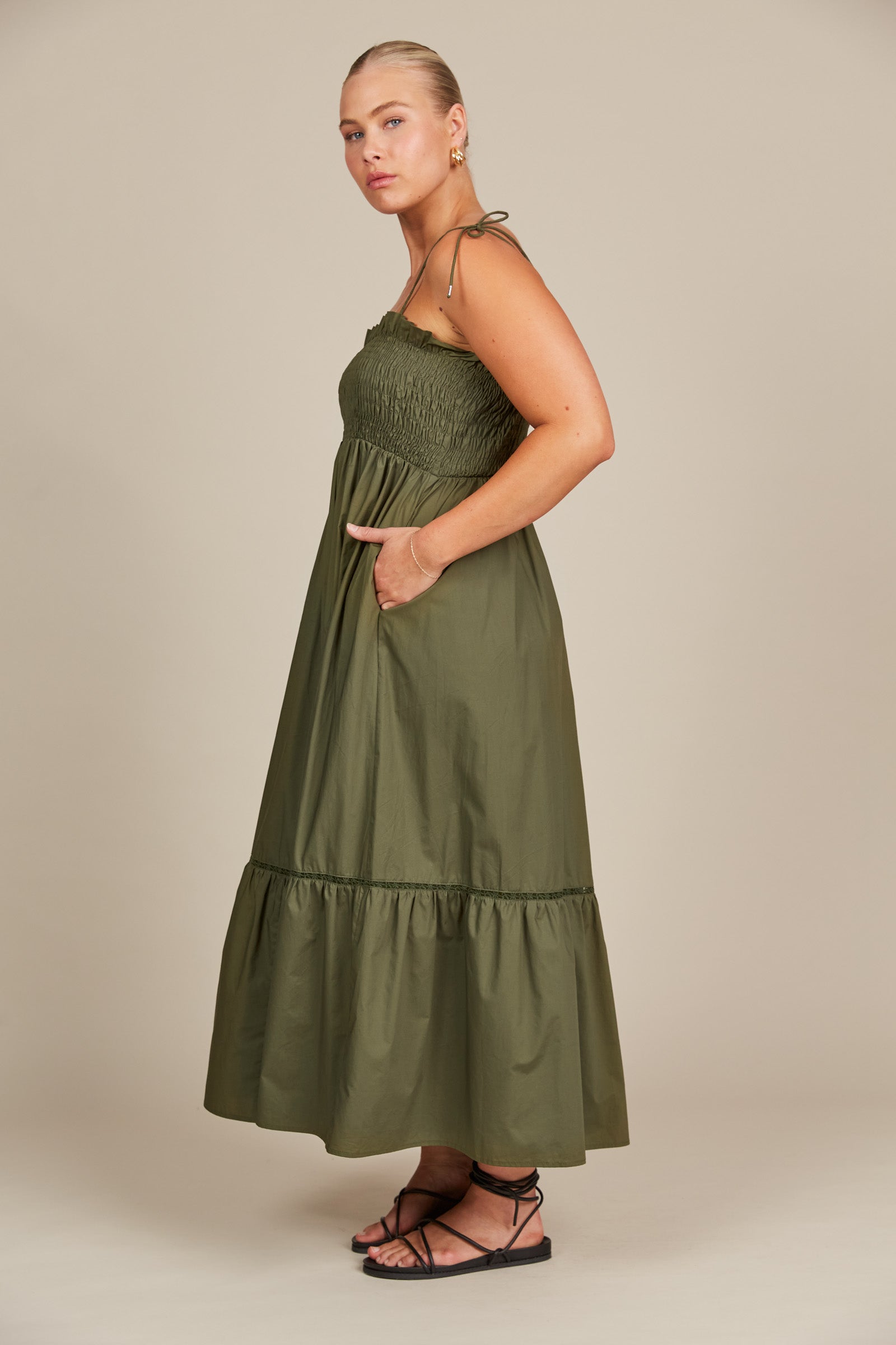 Remi Shirred Maxi - Olive