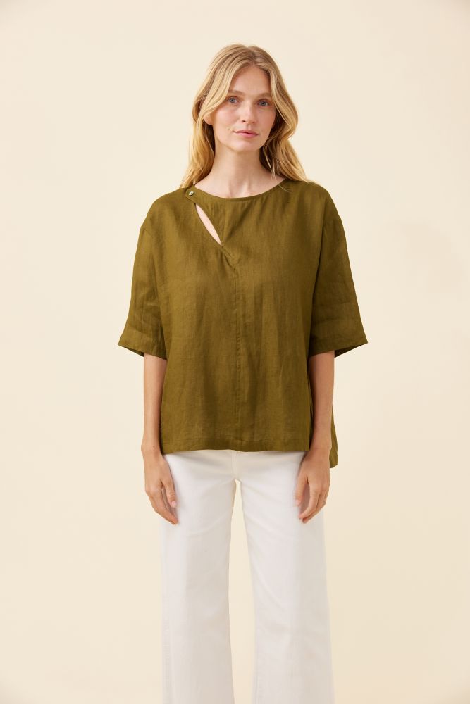 Anita Button Top - Olive