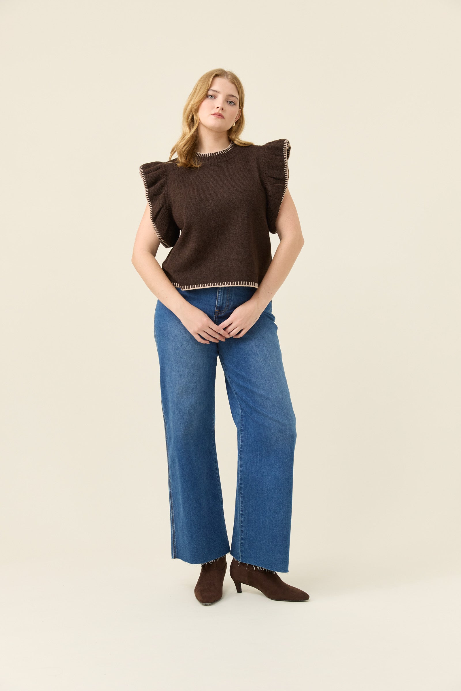 Athena Frill Knit Top - Chocolate