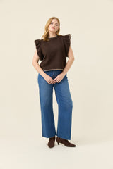 Athena Frill Knit Top - Chocolate