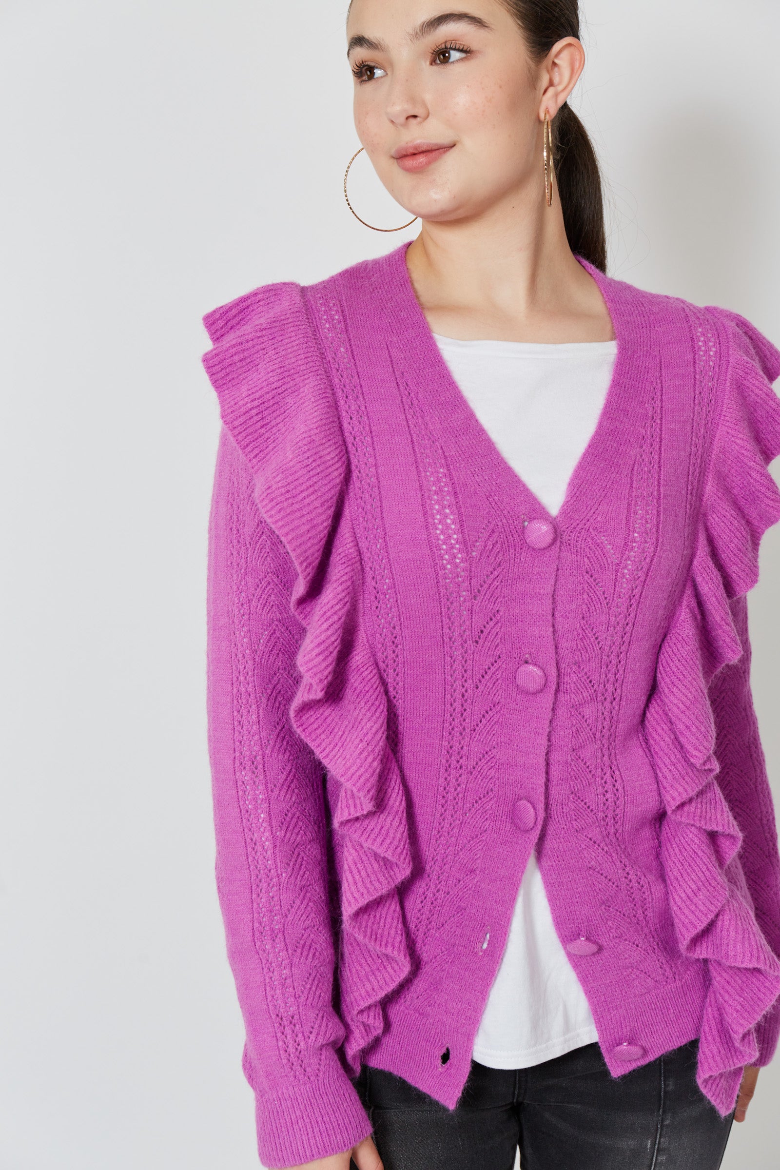 Romy Ruffle Cardigan - Orchid