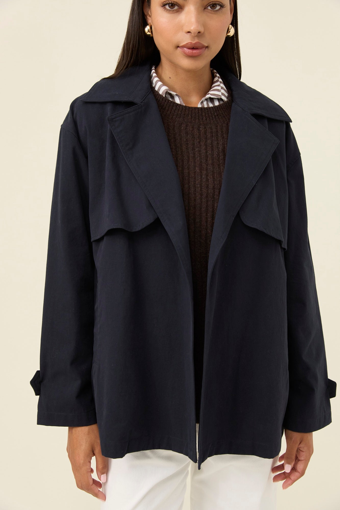 Farida Cropped Trench - Navy