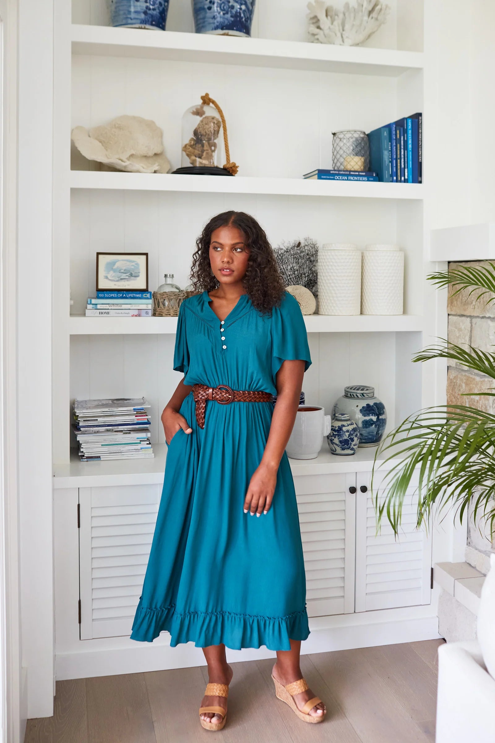 Botanical Midi Dress - Teal