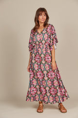 Esme Button Dress - Olive Fleuron