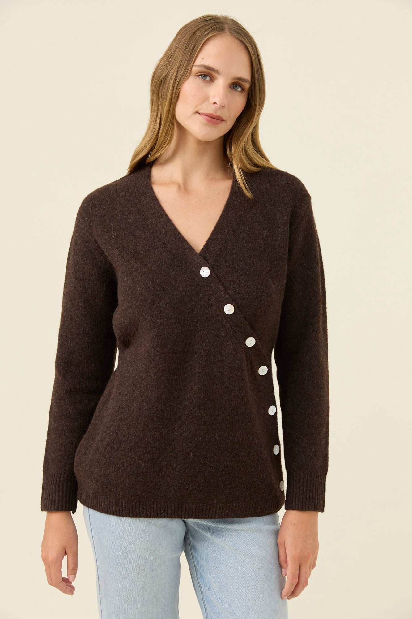 Miru Button Cardigan - Chocolate