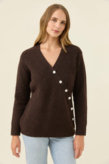 Miru Button Cardigan - Chocolate