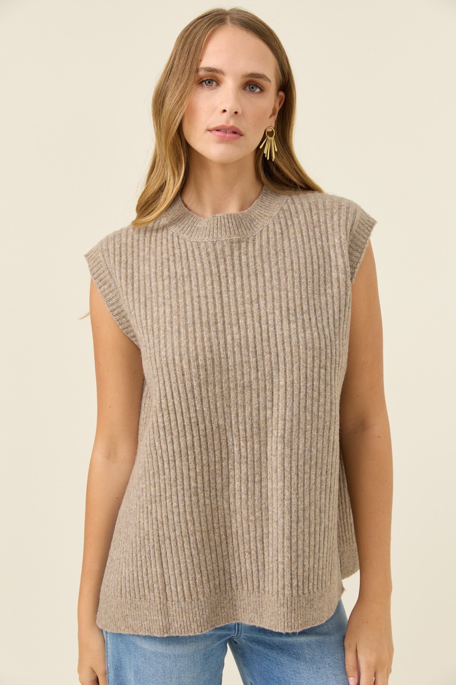 Miru Crew Knit Vest - Stone