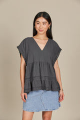 Fleur VNeck Top - Graphite
