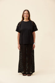 Eva Crochet Tshirt - Black