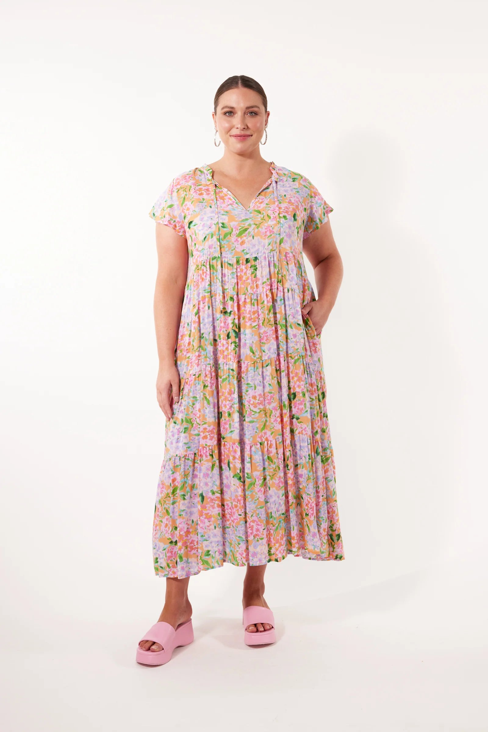 Botanical Tiered Dress - Sunset Hydrangea