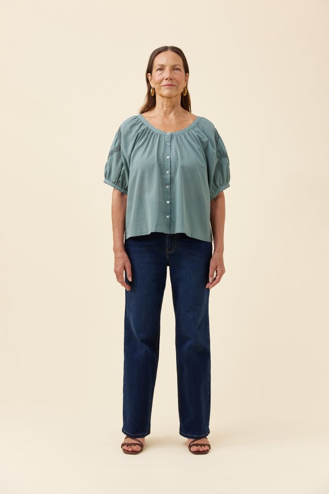 Frances Button Top - Soft Teal