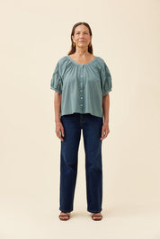 Frances Button Top - Soft Teal