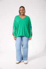 Vermont Star V Neck Jumper - Green
