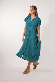 Botanical Shirt Dress - Teal