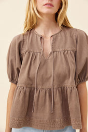 Preston Tie Top - Taupe