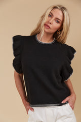 Athena Frill Knit Top - Onyx
