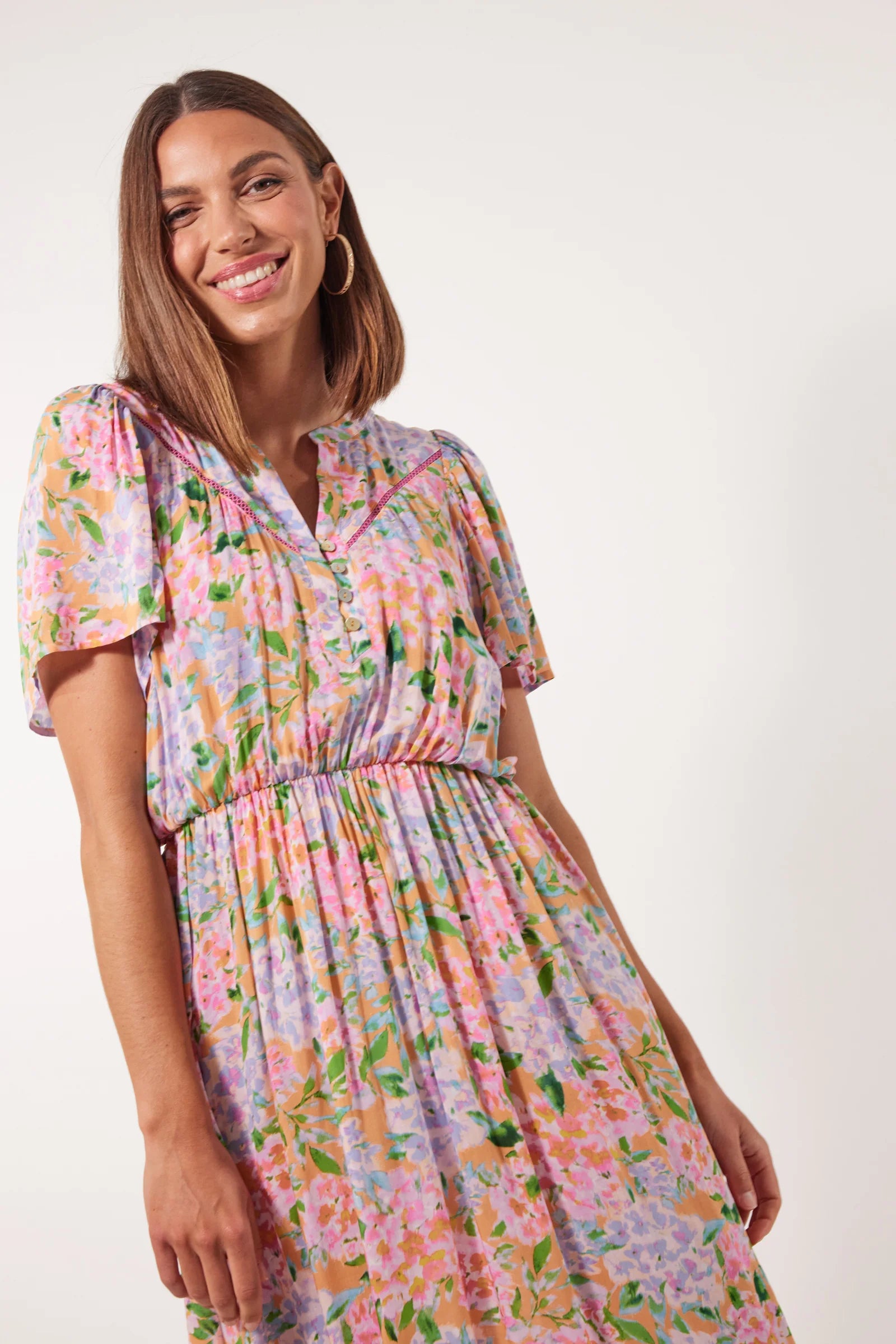 Botanical Midi Dress - Sunset Hydrangea