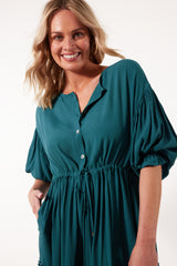 Botanical Tie Dress - Teal