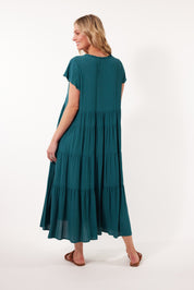 Botanical Tiered Dress - Teal