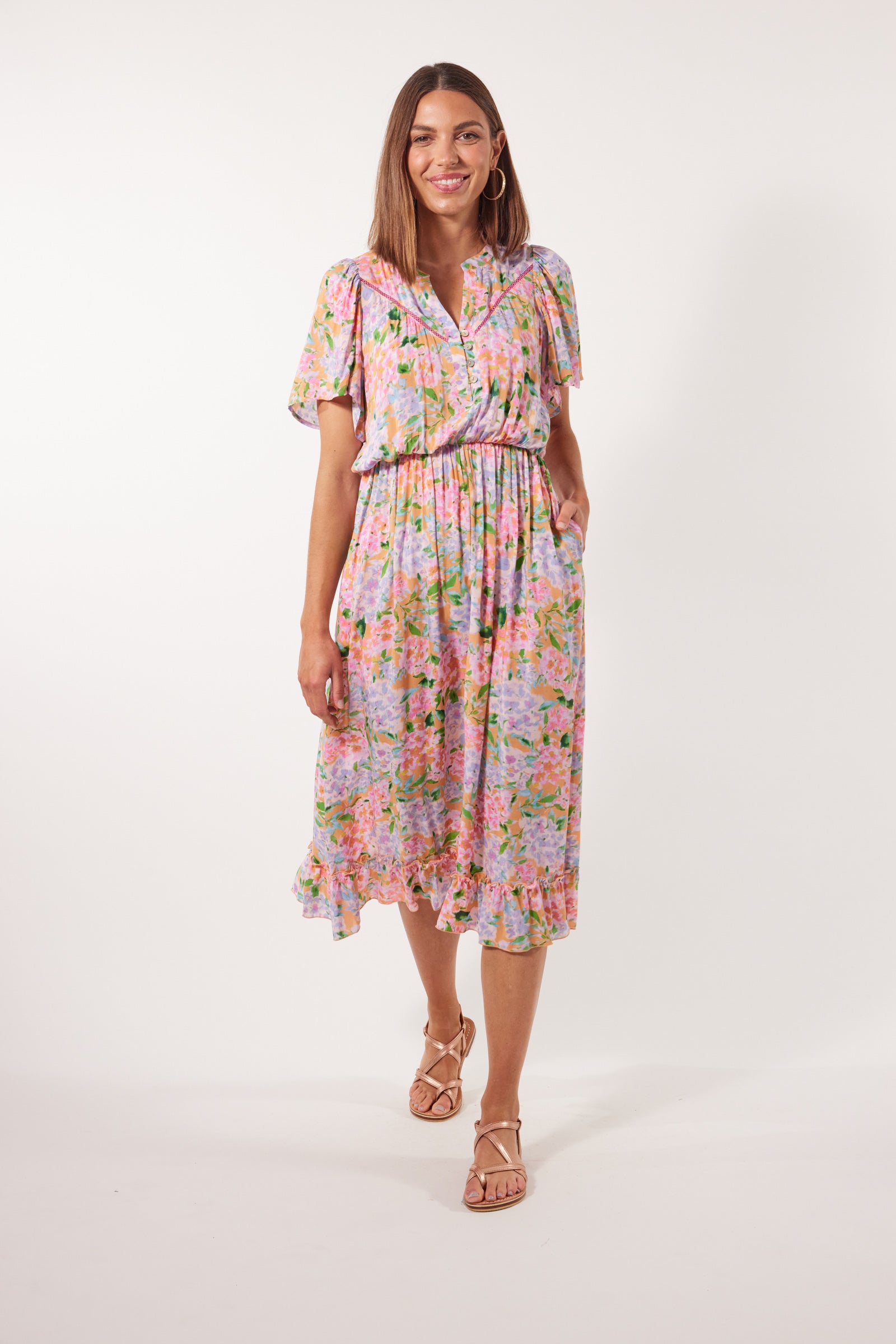 Botanical Midi Dress - Sunset Hydrangea